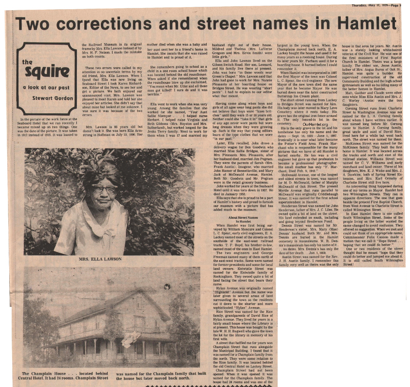 The Squire - Two corrections and street names in Hamlet OH